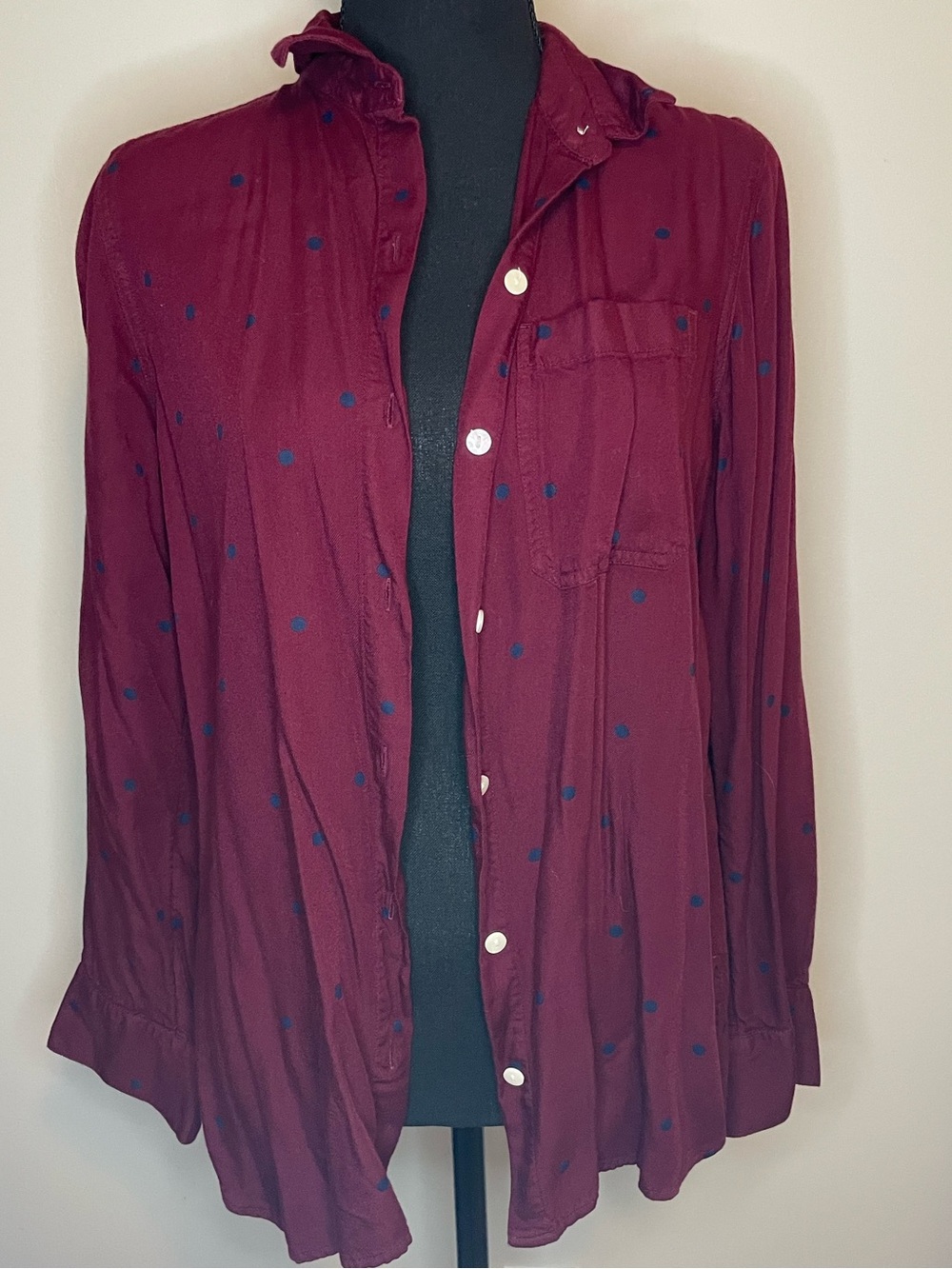 Old Navy Burgundy Button-Down Shirt with Navy Dot Print